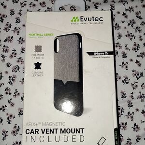 Magnetic Car Vent Mount iPhone X - Genuine Leather Black and Gray